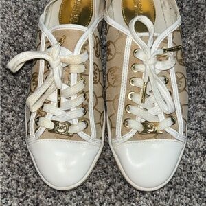 Michael Kors Beige and White Logo Sneakers